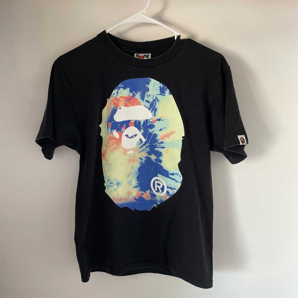 Bape Bathing Ape Head Tie Dye Black T Shirt Size Sm Double Sided